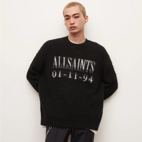 All Saints Other - ALLSAINTS  Mens Codex Oversized Long Sleeve Logo Sweater In Black Size Small